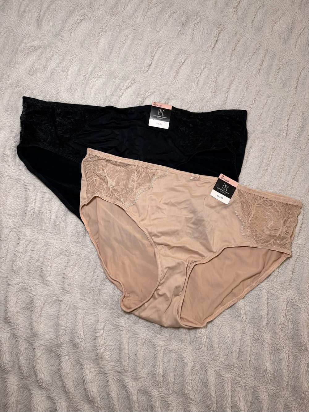 INC Intimates 2X Hipster Panty Bundle Black & Nude Lace NWT